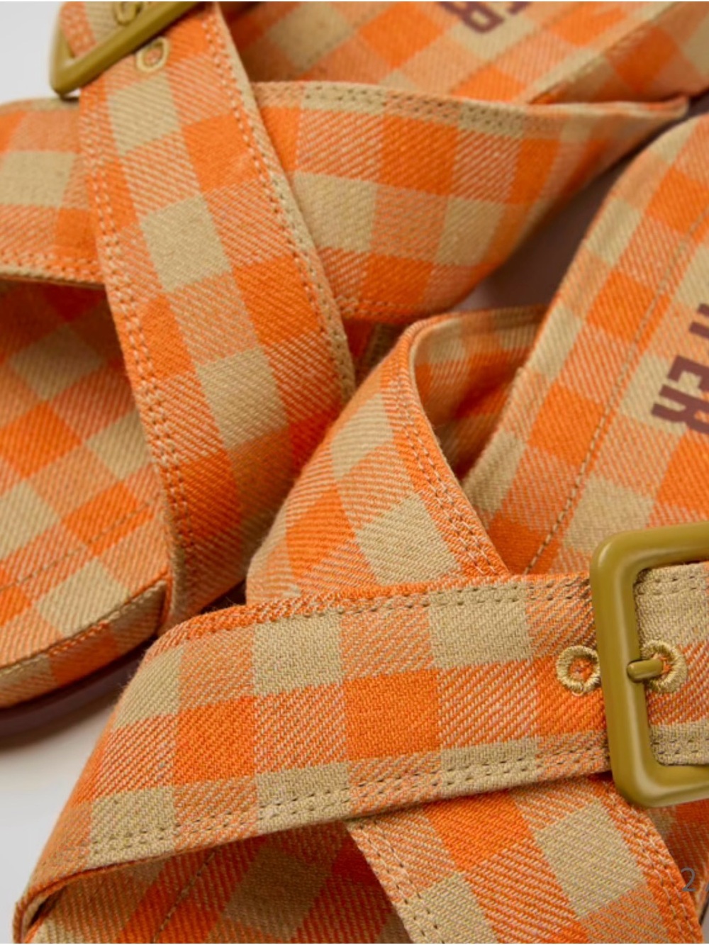 Camper Orange and Tan Gingham Cross-Band Sandals - Picture 3 of 7